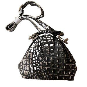 Mutsaers Black/Cream Leather Croc Vespers Bag NEW with Dustbag